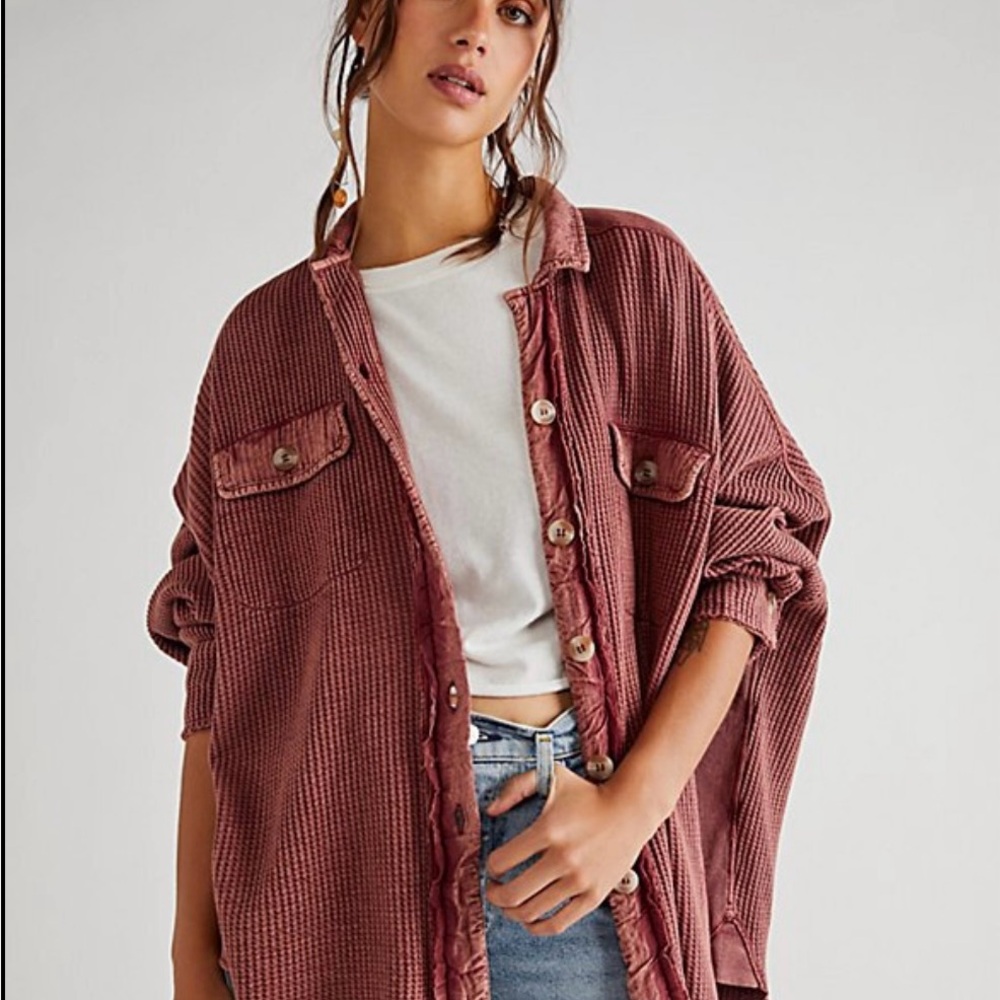 Oversized Button-Up Shirt Jacket - Mauve